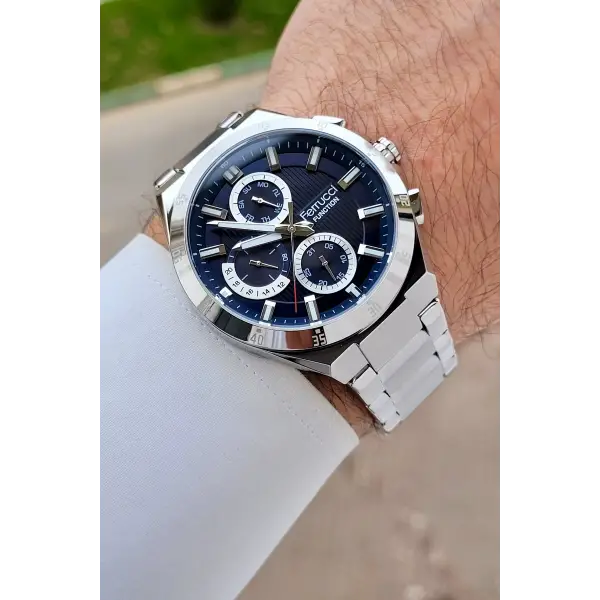 Kadranı Lacivert Kordonu Gümüş Renk 42 mm İç Göstergeleri Aktif Erkek Kol Saati