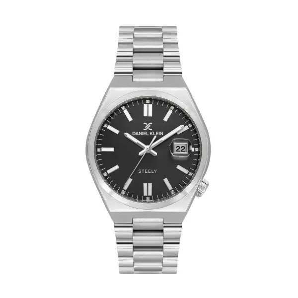 Kadranı Siyah Kordonu Gümüş Renk 40 mm Kristal Cam Çelik Metaryel Erkek Kol Saati