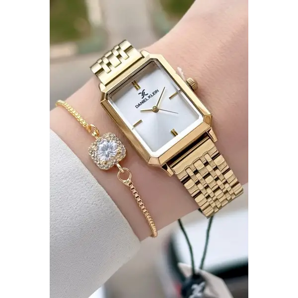 Gold Renk Kadın Kol Saati ve Hediye Bileklik