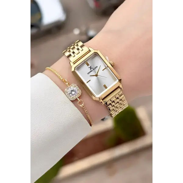 Gold Renk Kadın Kol Saati ve Hediye Bileklik