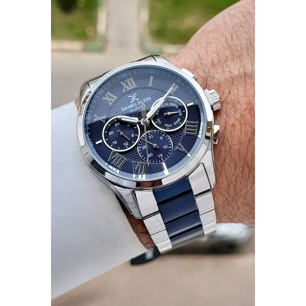 Lacivert Gümüş Renk Göstergeleri Aktif Hediye Paketli 45 Mm Erkek Kol Saati