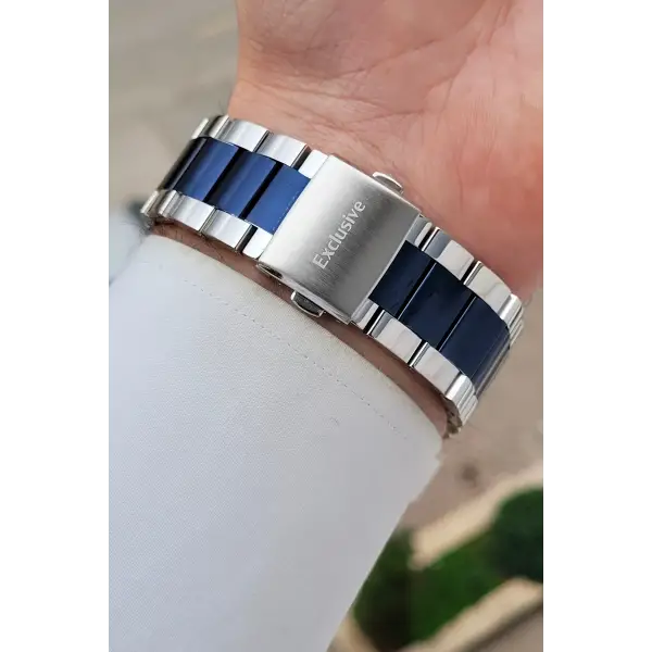 Lacivert Gümüş Renk Göstergeleri Aktif Hediye Paketli 45 Mm Erkek Kol Saati
