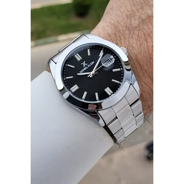 Kadranı Siyah Kordonu Gümüş Renk 5 ATM Hediye Paketli 42 mm Erkek Kol Saati