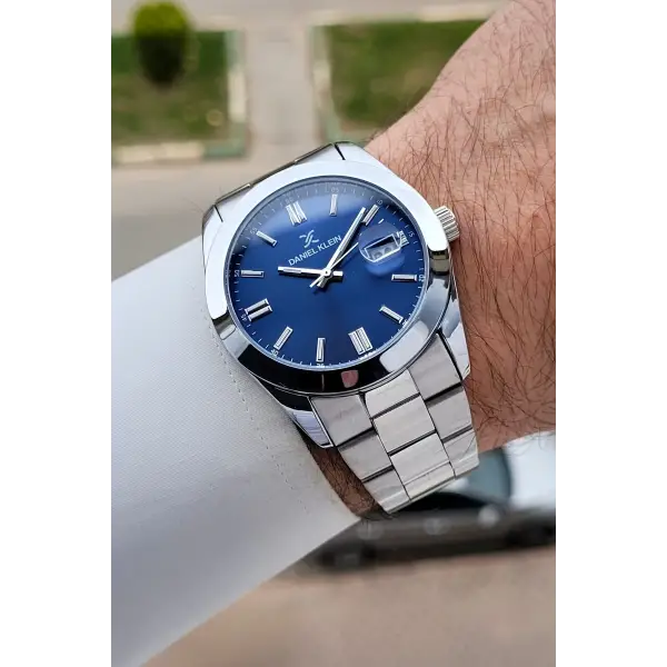Kadranı Lacivert Kordonu Gümüş Renk 5 ATM Hediye Paketli 42 mm Erkek Kol Saati