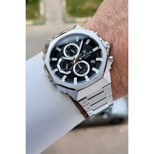 Kadranı Siyah Kordonu Gümüş Renk Hediye Paketli 45 mm Erkek Kol Saati