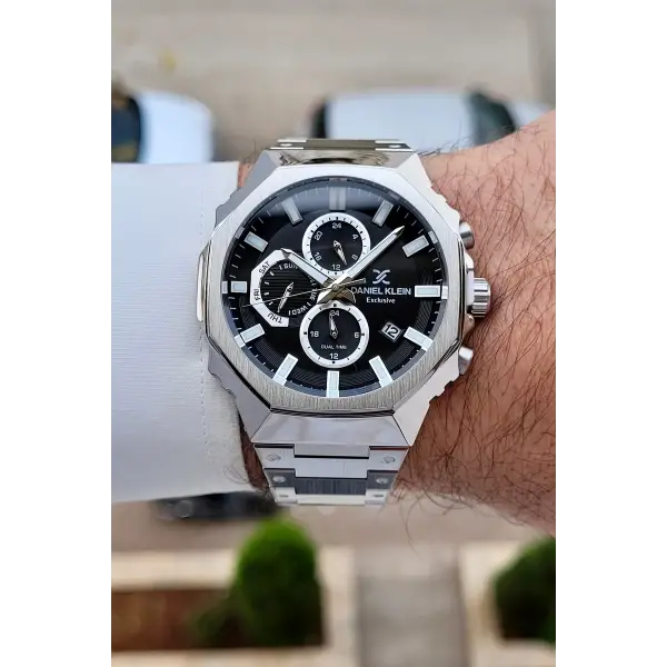 Kadranı Siyah Kordonu Gümüş Renk Hediye Paketli 45 mm Erkek Kol Saati