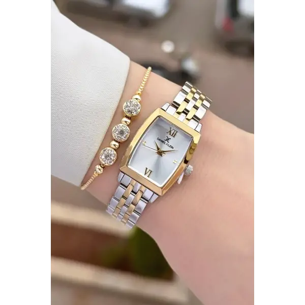 Gold Gümüş Renk 26 mm Kadın Kol Saati ve Hediye Bileklik