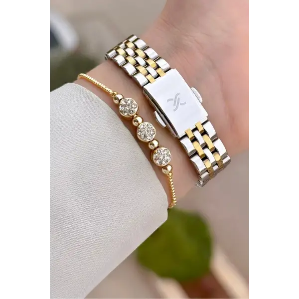 Gold Gümüş Renk 26 mm Kadın Kol Saati ve Hediye Bileklik
