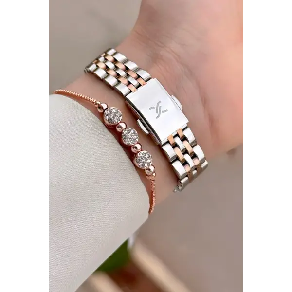 Kadranı Bordo Kordonu Rose Gümüş Renk 26 mm Kadın Kol Saati ve Hediye Bileklik