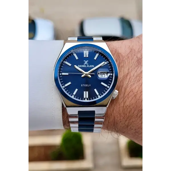 Lacivert Gümüş Renk 40 mm Kristal Cam Çelik Metaryel Erkek Kol Saati