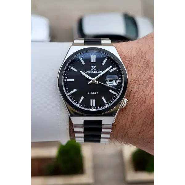 Siyah Gümüş Renk 40 mm Kristal Cam Çelik Metaryel Erkek Kol Saati