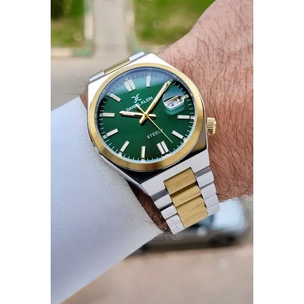Kadranı Yeşil Kordonu Gold Gümüş Renk 40 mm Çelik Metaryel Erkek Kol Saati
