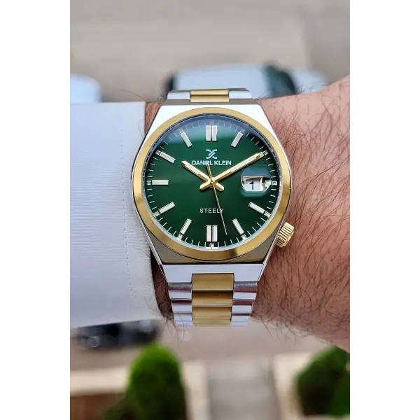 Kadranı Yeşil Kordonu Gold Gümüş Renk 40 mm Çelik Metaryel Erkek Kol Saati