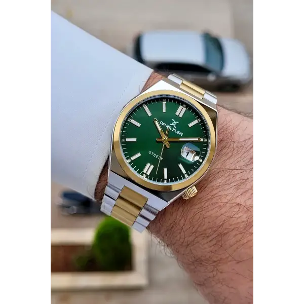 Kadranı Yeşil Kordonu Gold Gümüş Renk 40 mm Çelik Metaryel Erkek Kol Saati