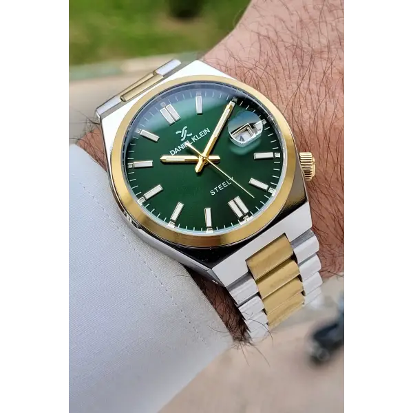 Kadranı Yeşil Kordonu Gold Gümüş Renk 40 mm Çelik Metaryel Erkek Kol Saati