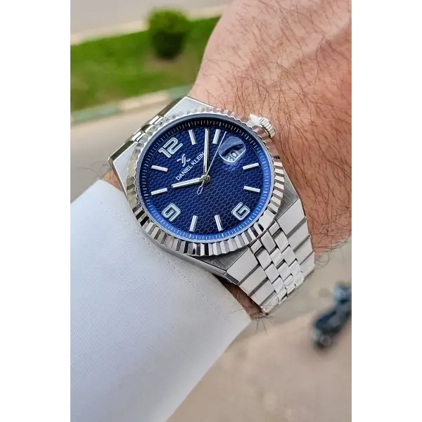 Kadranı Lacivert Kordonu Gümüş Renk 41 mm Takvimli Erkek Kol Saati