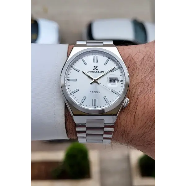 Gümüş Renk 40 mm Kristal Cam Çelik Metaryel Erkek Kol Saati