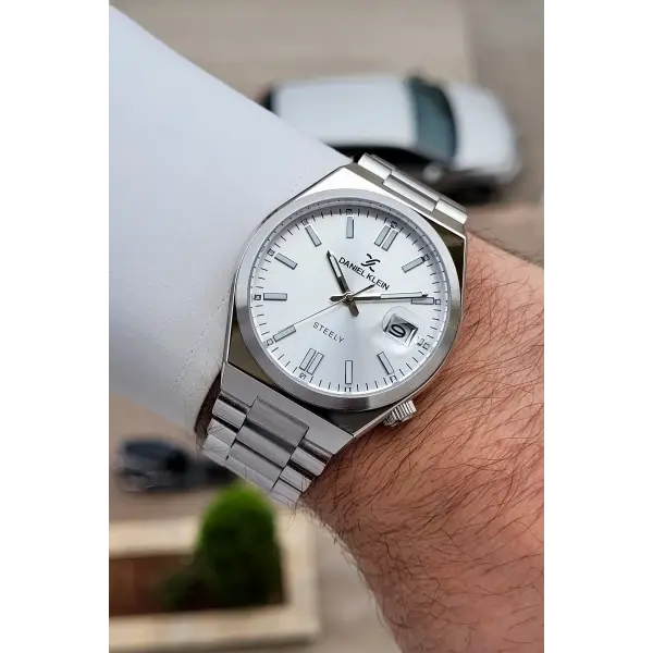 Gümüş Renk 40 mm Kristal Cam Çelik Metaryel Erkek Kol Saati