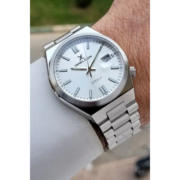 Gümüş Renk 40 mm Kristal Cam Çelik Metaryel Erkek Kol Saati