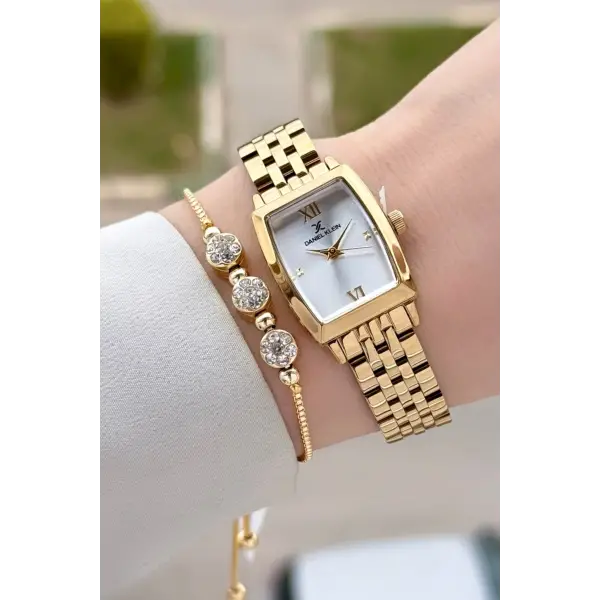 Gold Renk 26 mm Kadın Kol Saati ve Hediye Bileklik