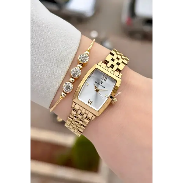 Gold Renk 26 mm Kadın Kol Saati ve Hediye Bileklik