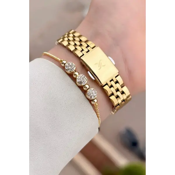 Gold Renk 26 mm Kadın Kol Saati ve Hediye Bileklik