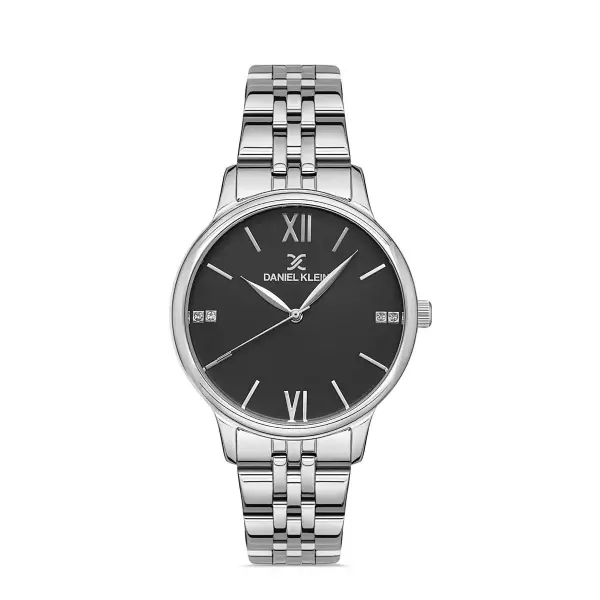 Kadranı Siyah Kordonu Gümüş Renk 35 mm Kadın Kol Saati ve Hediye Bileklik