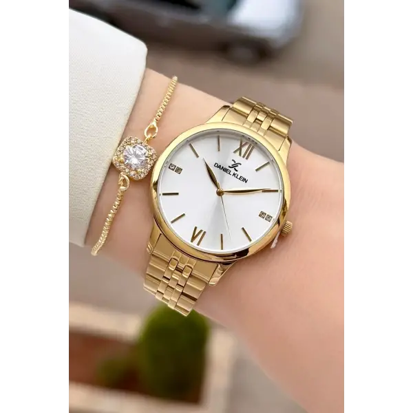 Gold Renk 35 Mm Hediye Paketli Kadın Kol Saati Ve Bileklik