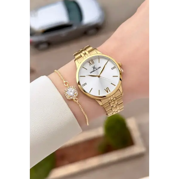 Gold Renk 35 Mm Hediye Paketli Kadın Kol Saati Ve Bileklik