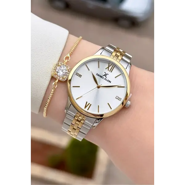 Gold Gümüş Renk 35 Mm Hediye Paketli Kadın Kol Saati Ve Bileklik