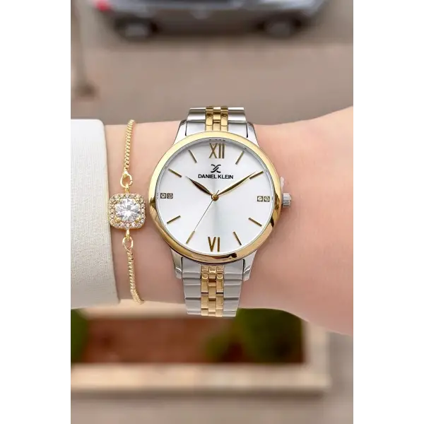 Gold Gümüş Renk 35 Mm Hediye Paketli Kadın Kol Saati Ve Bileklik