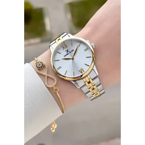 Gold Gümüş Renk Kadın Kol Saati Ve Bileklik