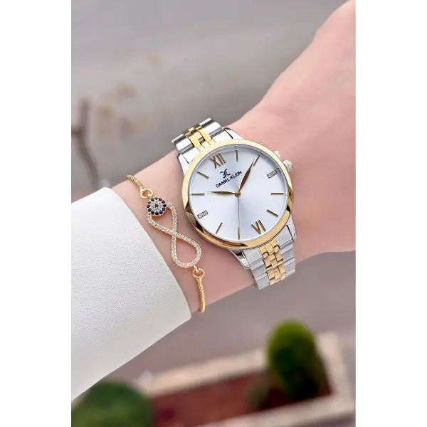 Gold Gümüş Renk Kadın Kol Saati Ve Bileklik