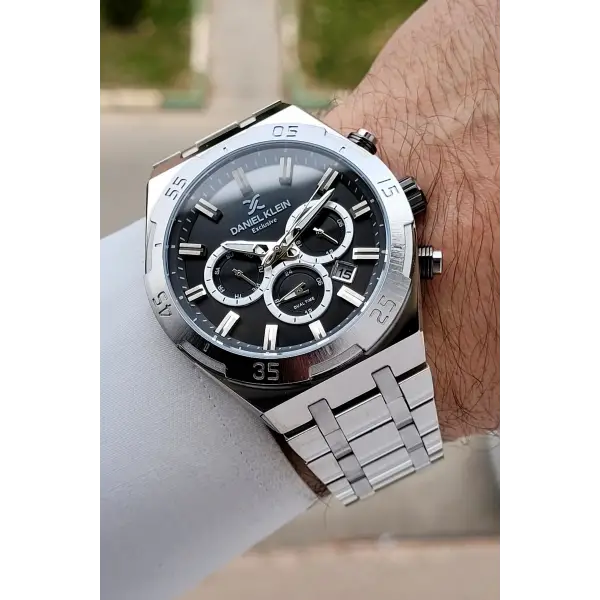 Kadranı Siyah Kordonu Gümüş Renk 44 mm İç Göstergeleri Aktif Erkek Kol Saati