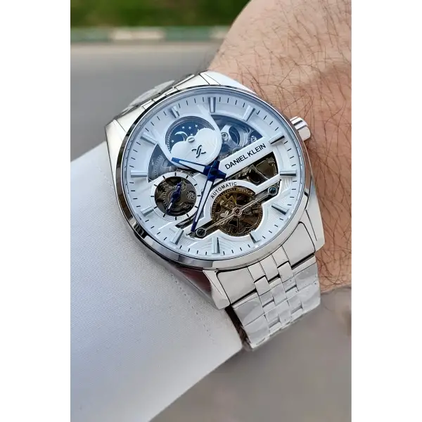 Gümüş Renk Otomatik 43 mm İç Göstergeleri Aktif Erkek Kol Saati