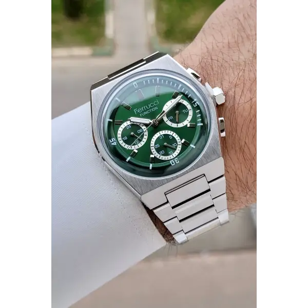 Kadranı Yeşil Kordonu Gümüş Renk 41 Mm İç Göstergeleri Aktif Erkek Kol Saati