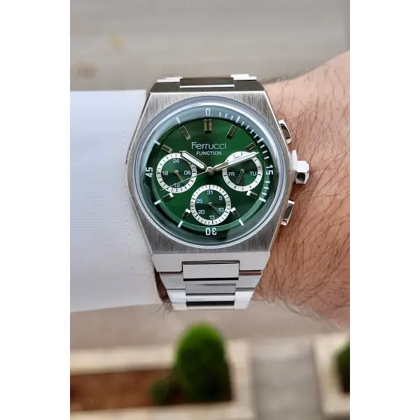 Kadranı Yeşil Kordonu Gümüş Renk 41 Mm İç Göstergeleri Aktif Erkek Kol Saati