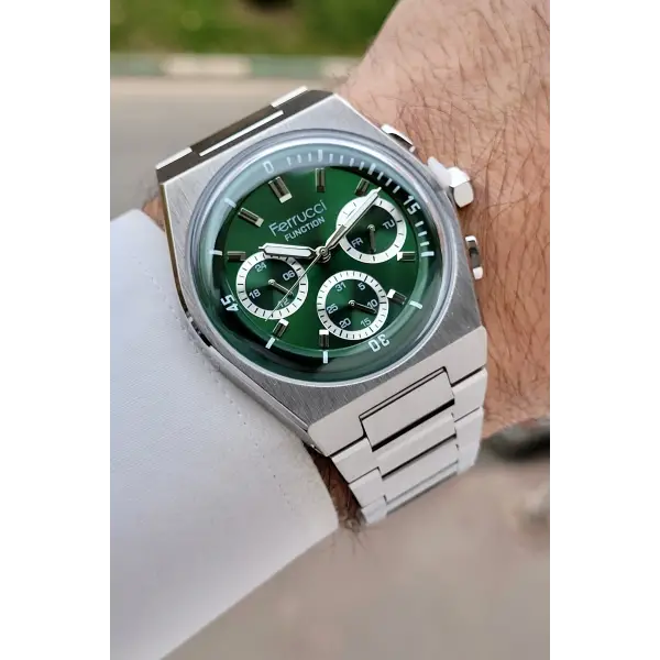 Kadranı Yeşil Kordonu Gümüş Renk 41 Mm İç Göstergeleri Aktif Erkek Kol Saati