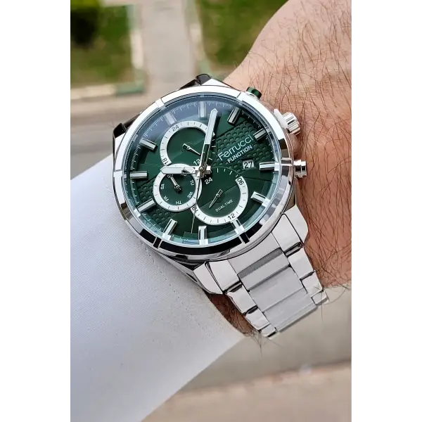 Kadranı Yeşil Kordonu Gümüş Renk 43 Mm İç Göstergeleri Aktif Erkek Kol Saati