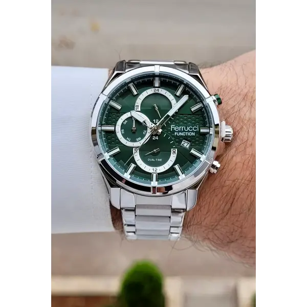 Kadranı Yeşil Kordonu Gümüş Renk 43 Mm İç Göstergeleri Aktif Erkek Kol Saati