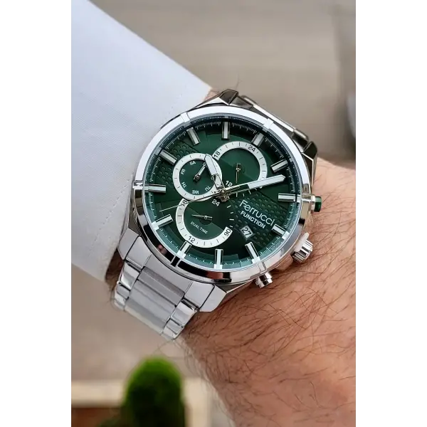 Kadranı Yeşil Kordonu Gümüş Renk 43 Mm İç Göstergeleri Aktif Erkek Kol Saati