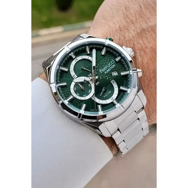 Kadranı Yeşil Kordonu Gümüş Renk 43 Mm İç Göstergeleri Aktif Erkek Kol Saati