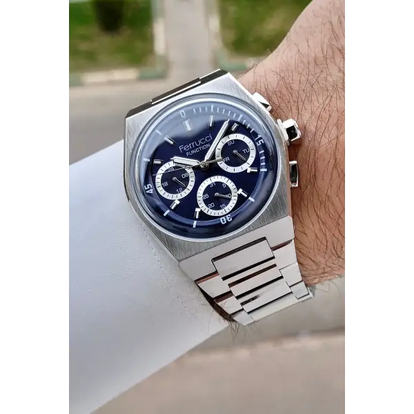 Kadranı Lacivert Kordonu Gümüş Renk 41 Mm İç Göstergeleri Aktif Erkek Kol Saati