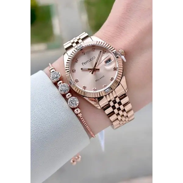 Rose Renk 32 mm Kadın Kol Saati ve Hediye Bileklik