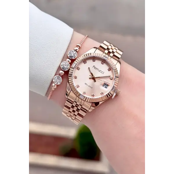 Rose Renk 32 mm Kadın Kol Saati ve Hediye Bileklik