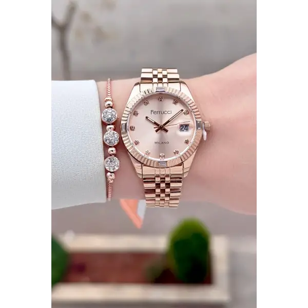 Rose Renk 32 mm Kadın Kol Saati ve Hediye Bileklik