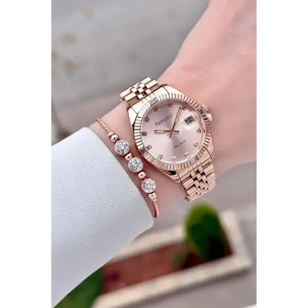 Rose Renk 32 mm Kadın Kol Saati ve Hediye Bileklik