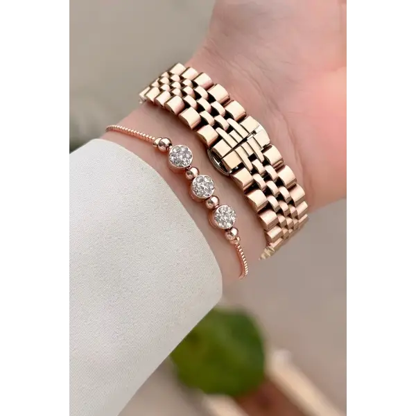 Rose Renk 32 mm Kadın Kol Saati ve Hediye Bileklik