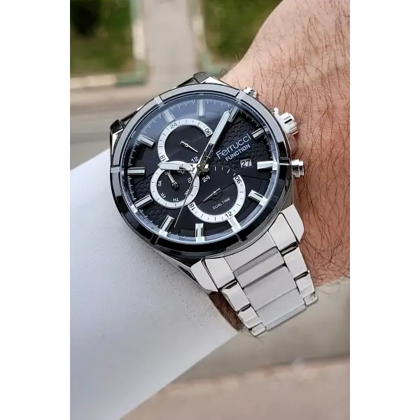 Kadranı Siyah Kordonu Gümüş Renk 43 Mm İç Göstergeleri Aktif Erkek Kol Saati