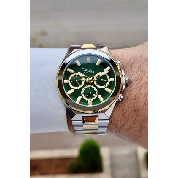 Kadranı Yeşil Kordonu Gold Gümüş Renk 43 Mm İç Göstergeleri Aktif Erkek Kol Saati